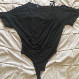SHEIN Asymmetrical Black Flowy Bodysuit - NWOT